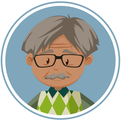 A cartoon of a man with glasses.
