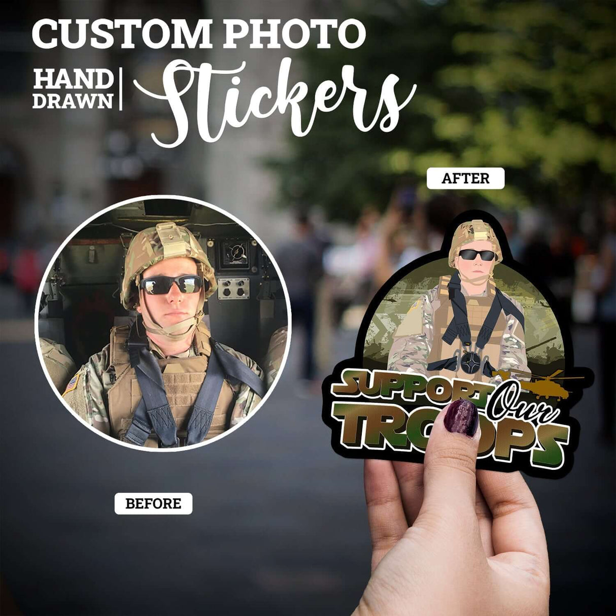 Support Our Military Troops Sticker Personalized