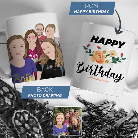 Happy Birthday Mug Design with Photo Drawing