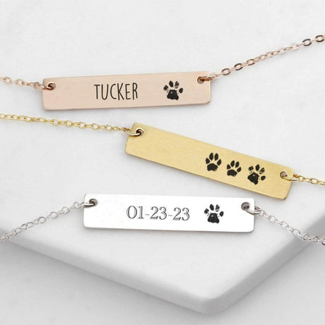 Personalized Pet Paw Print Bar Necklace