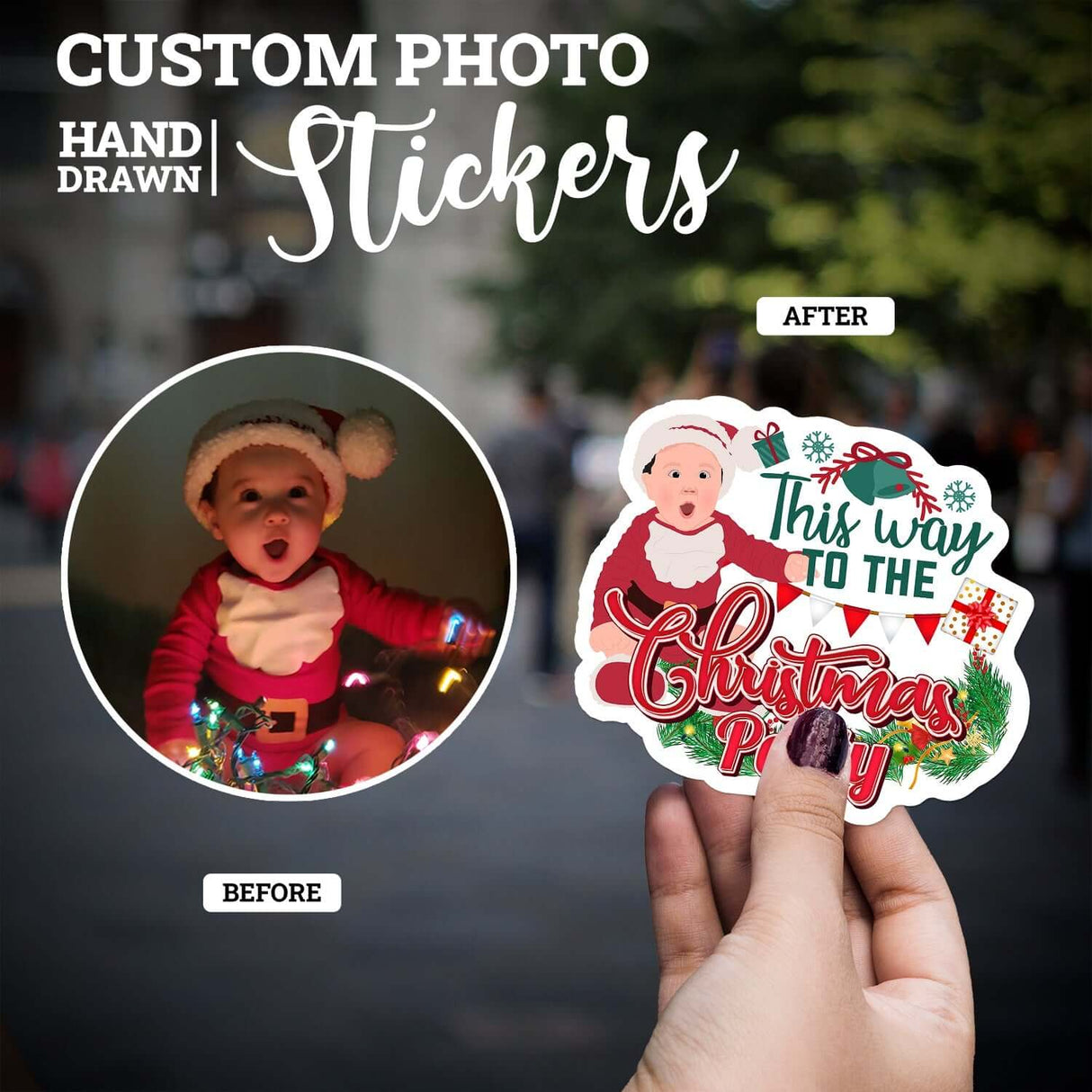 This Way to The Christmas Party Sticker Personalized