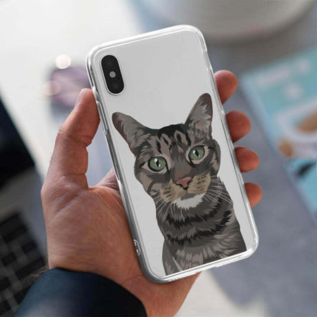 Personalized Clear Phone Case with Custom Cat Drawing